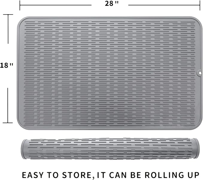 MicoYang Silicone Dish Drying Mat for Multiple Usage,Easy clean,Eco-friendly,Heat-resistant Silicone Mat for Kitchen Counter or Sink,Refrigerator or Drawer Liner Grey 3XL 28 inches x 18 inches - Image 2