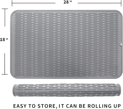 MicoYang Silicone Dish Drying Mat for Multiple Usage,Easy clean,Eco-friendly,Heat-resistant Silicone Mat for Kitchen Counter or Sink,Refrigerator or Drawer Liner Grey 3XL 28 inches x 18 inches - Image 2