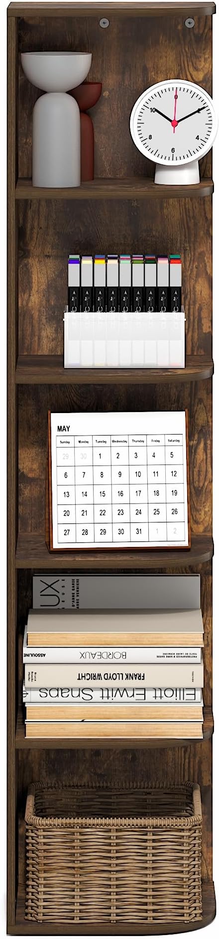 Furinno PASIR Book Shelf, 5-Tier Corner Bookshelf with Open Shelf, Standing Bookcase, 9.3 x 12 x 51.7, for Organization and Storage, for Living Room, Bedroom, Home Office, Amber Pine - Image 5