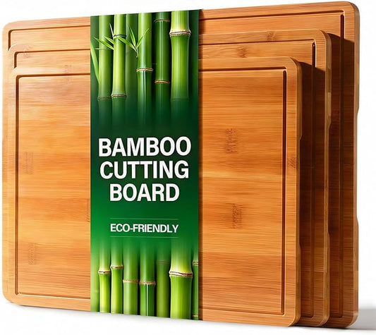 Zarler Bamboo Cutting Boards for Kitchen, Durable Wood Cutting Board with Juice Grooves and Handles, Wooden Chopping Board Set for Meal Prep, 500℉ Carbonized Bamboo, XL Size, Ideal Kitchen Gift by ZarlerOfficial