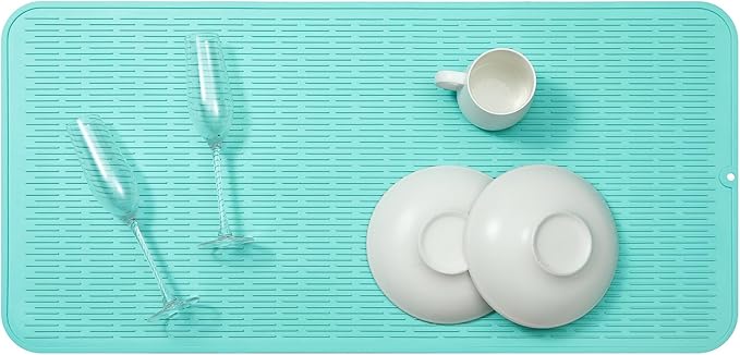 MicoYang Silicone Dish Drying Mat for Multiple Usage,Easy clean,Eco-friendly,Heat-resistant Silicone Mat for Kitchen Counter or Sink,Refrigerator or Drawer Liner Mint 5XL 36inches x 18inches - Image 5