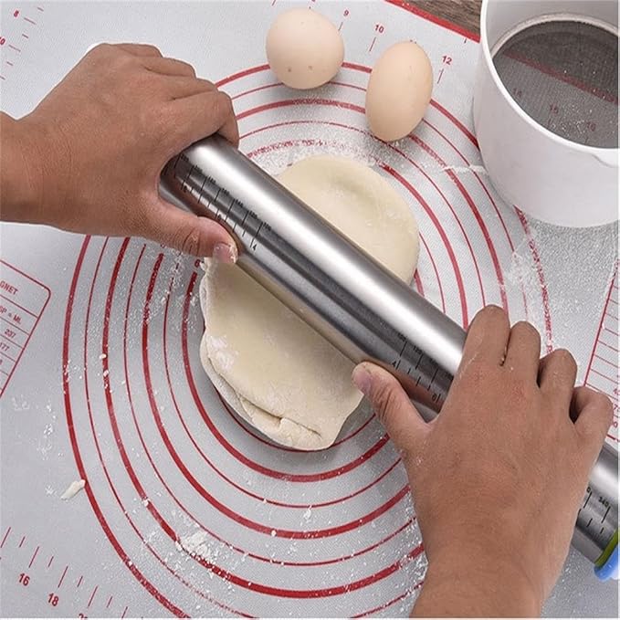 Rolling Pin nonstick and Silicone Baking Pastry Mat combo kit, Adjustable Rolling Pin With Thickness Rings for Baking Fondant, Pizza, Pie, Pastry, Pasta, Dough, Cookies (red) - Image 7