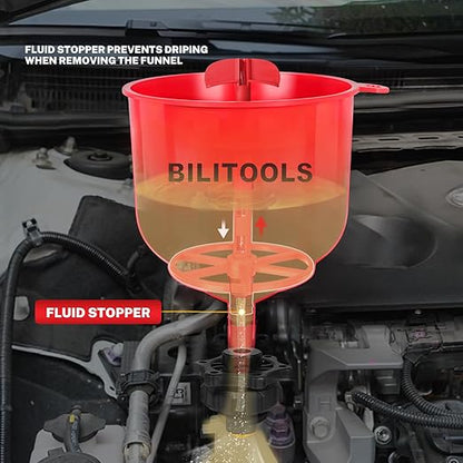 BILITOOLS Universal Coolant Funnel Kit - 13PCS No-Spill Radiator Flush & Burping Funnel Kit with 6 Adapters, Leak-Proof & Air Bleeding Radiator Fill Funnel, Thickened Set for Most Cars