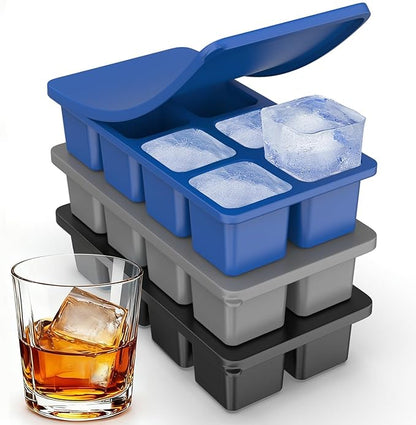 Large Silicone Ice Cube Trays with Lids, ZDPMK 3 Pack Large Ice Cube Molds for Whiskey, Easy-Release 2 Inch Square Big Ice Cube Molds for Freezer, Cocktails, Iced Coffee, Baby Food, Dishwasher-Safe by ZDPMK