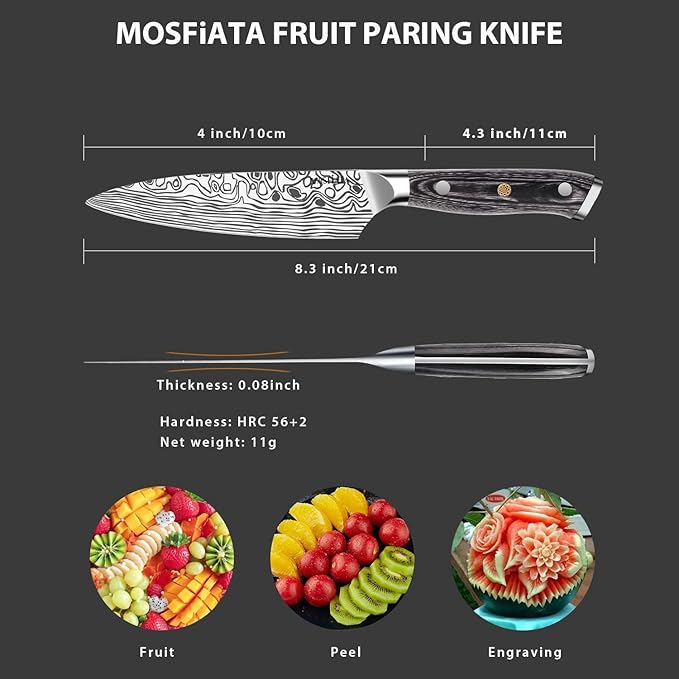MOSFiATA 4 Inch Paring Knife, Kitchen Knife Fruit Knives with Sheath, German High Carbon Stainless Steel EN1.4116 Precision Cooking Vegetable Knife for Carving, Peeling, Trimming - Image 2