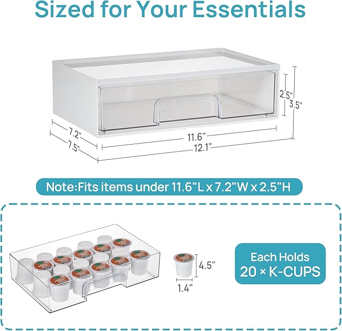 Vtopmart 2 Pack Clear Stackable Storage Drawers,12.1''W Plastic Organizers Bins for Beauty Supplies, Ideal for Vanity, Bathroom, Cabinet, Room Organization, White - Image 2