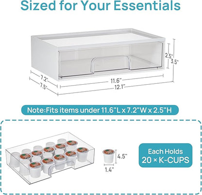 Vtopmart 2 Pack Clear Stackable Storage Drawers,12.1''W Plastic Organizers Bins for Beauty Supplies, Ideal for Vanity, Bathroom, Cabinet, Room Organization, White - Image 2