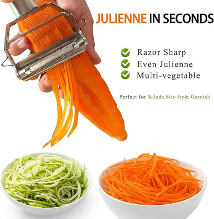 Sunkuka Potato Apple Vegetable Peeler Julienne Peeler for Kitchen - 3 in 1 Y Peeler for Fruit Veggie Carrot Cucumber Zucchini, Sharp Stainless Steel Peeler with Cleaning Brush - Image 4