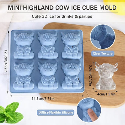 Mini Highland Cow Shape Mold, 3D Highland Cow Ice Cube Mold for Whiskey, Cocktails & Chocolate, Fun Novelty Gift for Friends