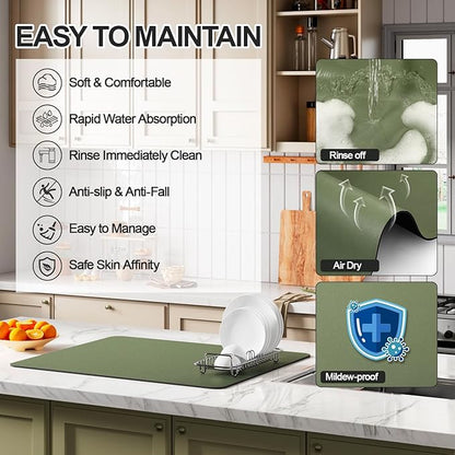 Ecotrim - Dish Drying Mat for Kitchen Counter | Coffee Bar Mat for Countertops | Heat Resistant Drainer Mat with Non-slip Rubber Backed | Hide Stain Kitchen Absorbent Draining Mat | Green 18"x32" - Image 3