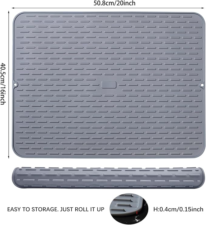 To encounter Silicone Dish Drying Mat - Extral Large 20" x 16" - Set of 2 Flexible Rubber Drying Mat, Heat Resistant Silicone Trivet, Countertop Mat, Dish Draining Mat, Sink Mat - Image 6