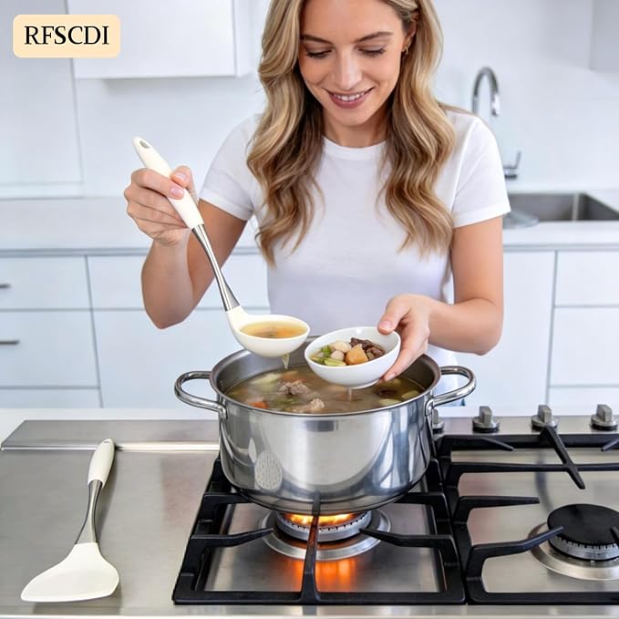 White Silicone Cooking Utensils Set-Non-Toxic, Heat Resistant, BPA Free Kitchen Utensils Set with Spatula, Spoon, Whisk & Tongs-Non-Stick& Dishwasher Safe for Nonstick Cookware - Image 7