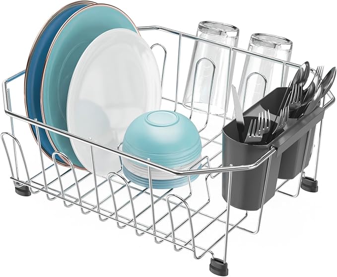 GSlife Small in Sink Dish Drying Rack - Stainless Steel Compact Dish Drainer for RV Kitchen Apartment Sink, Rust Resistant Inside Sink Rack, 1–2 Person Households, 11.6" W x 13.4" L, Silver by GSlife