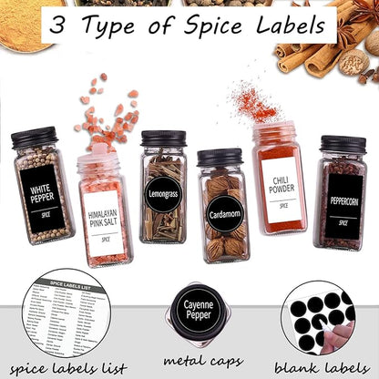Churboro 66 Spice Jars with 547 Labels- Glass Spice Jars with Black Metal Caps, 4oz Empty Spice Containers with Shaker Lids, Funnel, Chalk Pen, Square Seasoning Bottles for Spice Rack, Drawer, Cabinet - Image 2