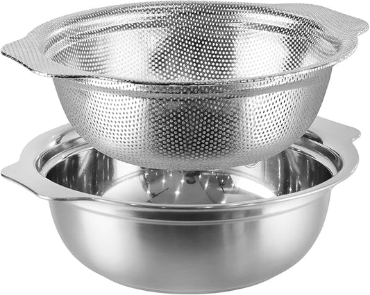 Extra Large 5.5QT Stainless Steel Colander, Large Capacity Rice Colander with Mixing Bowl, Rice Strainer for Vegetables, Fruit, Spaghetti, Pasta Strainer, Dishwasher Safe(2PC) by POPGRADE