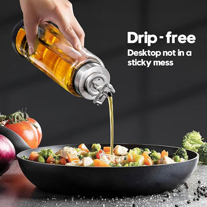 Glass Olive Oil Dispenser Bottle for Kitchen Shatterproof & Leakproof Oil and Vinegar Dispenser Set with Stainless Steel Spout & Rubber Bottom 17 oz Olive Oil Bottle for Cooking, Set of 2