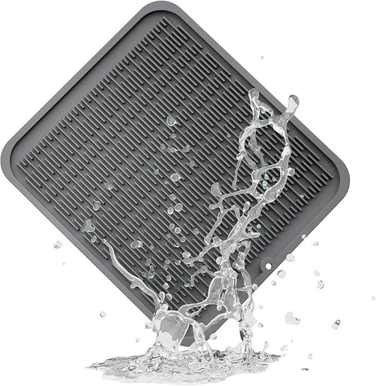ZLR Large Silicone Dish Drying Mat (16" x 18") - XL Heavy Duty Drainboard Mat for Pots, Pans & Family Loads - Heat Resistant Trivet & Counter Protector, Easy Clean (Dark Gray) by ZLR