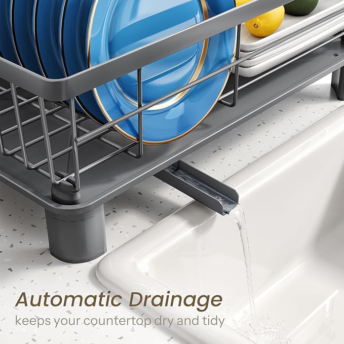 SNTD Dish Drying Rack - Small Dish Rack for Kitchen Counter, Stainless Steel Dish Drainer with Utensil Holder and Drainboard, 11" W x 15" L (Grey) - Image 4