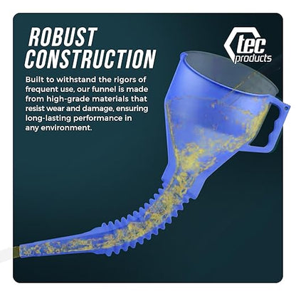 TEC Products FlexAll Long Flexible Funnels - Automotive Oil Funnel with Hose, Durable Nitrile Rubber for Oil Change, Transmission Funnel Fluid, Diesel, Fuel, Gas - Made in USA - Blue (12 x 4 Inches) - Image 6