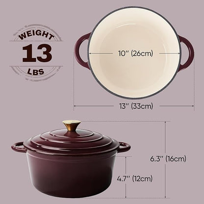 6 Quart Dutch Oven Pot with Lid, Non Stick Enameled Cast Iron Dutch Oven for Bread Baking, Heavy-Duty, Oven Safe Ceramic Cookware Up to 500°F for Baking, Braising, Stews, Roasting, Fig - Image 5
