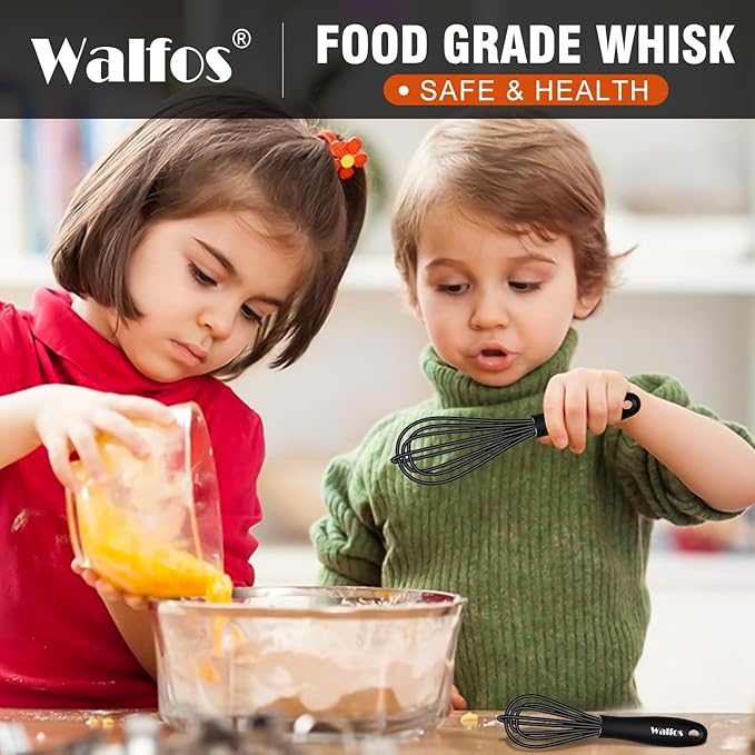 Walfos Whisk 5+7in/12cm+17cm Mini Whisk,Silicone Whisks Non Scratch Heat Resistant (480°F). Nice for stirring individual eggs and mixing small amounts of powder and sauce.Dishwasher Safe.Black - Image 7