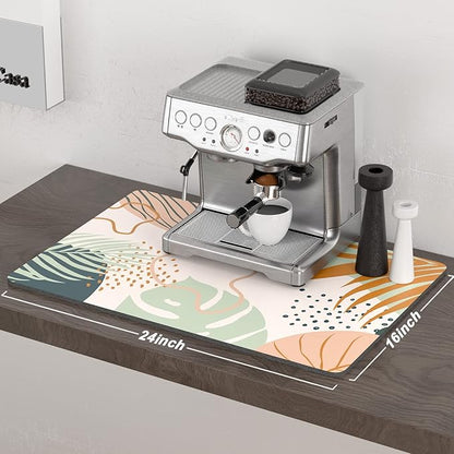 Rnivvi Coffee Mat, 16" x 24" Cute Boho Theme Coffee Bar Mats for Espresso Machine Station Accessories and Organizer, Hide Stain Rubber Backed Absorbent Dish Drying Pad for Kitchen Counter, Tropical - Image 2