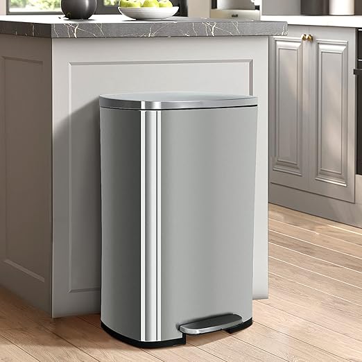 50 Liter / 13 Gallon Kitchen Trash Can, Stainless Steel with Lid, Foot Pedal and Inner Bucket, Fingerprint-Resistant Soft Close Lid Garbage Can, Odor Proof and Hygienic by WelcometoBIQWBIC