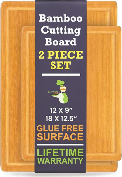 Extra Large Bamboo Cutting Board Set of 2 – Wood Cutting Boards for Kitchen with Glue-Free Surface™ & Juice Groove – Non-Toxic Wooden Chopping Boards, FSC-Certified, Durable Carving Boards - Rectangle - Image 8