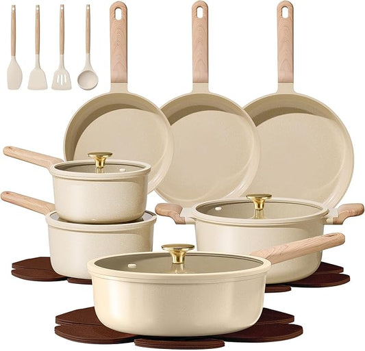 CAROTE 22Pcs Pots and Pans Set Non stick, Ceramic Cookware Set, Non-toxic Kitchen Cooking Set, PFAS and PFOA Free by CAROTE