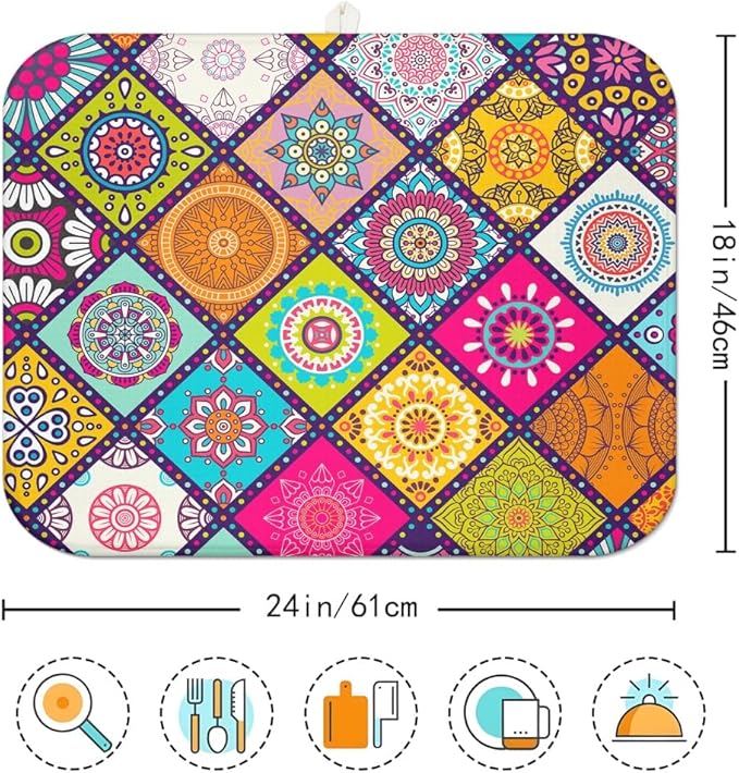 Plaid Floral Large Dish Drying Mats, Reversible Boho Dish Drying Pads for Kitchen Counter Foldable and Stored in a Drawer,18"x24" Extra Large Draining Mat Protect for Kitchen,Bar Counter,Coffee Make - Image 7
