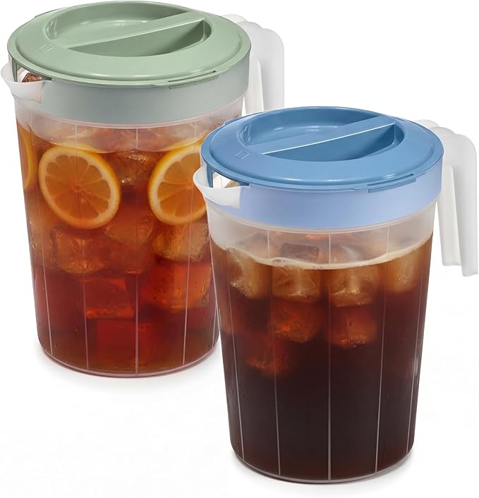 Tribello 2-Pack 1-Gallon Plastic Pitchers with Lids – Iced Tea Pitchers with Twist Cover BPA-Free, Dishwasher & Freezer Safe, Ideal for Water, Juice & Fridge Storage by Tribello