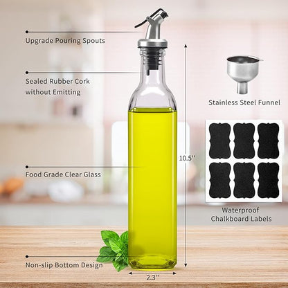 BAKHUK 4 Pack 17oz Olive Oil Dispenser Bottles, 500ml Clear Glass Vinegar Cruet with Pourers and Funnel for Kitchen - Image 2