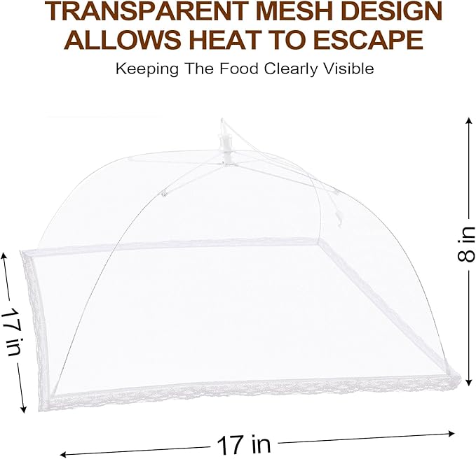 (6 Pack) ESFUN Food Net Covers for Outside, 17"x 17" Large Outdoor Food Cover Mesh Screen Tents Umbrella Fly Food Covers for Picnics, Parties, BBQ, Camping, Reusable and Collapsible - Image 2