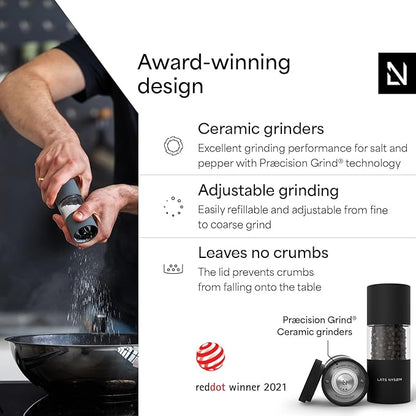 LARS NYSØM Salt and Pepper Grinder Set, Manual Salt and Pepper Mills with Adjustable Ceramic Grinder, Design Spice Shaker Set (Carbon Black) - Image 2
