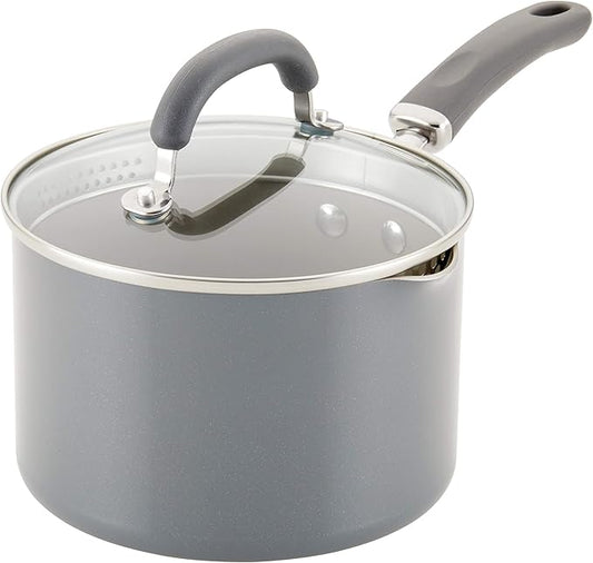 Rachael Ray 12021 Create Delicious Nonstick Sauce Pan / Saucepan with Straining and Lid, 3 Quart - Gray Shimmer by RachaelRayKitchenware