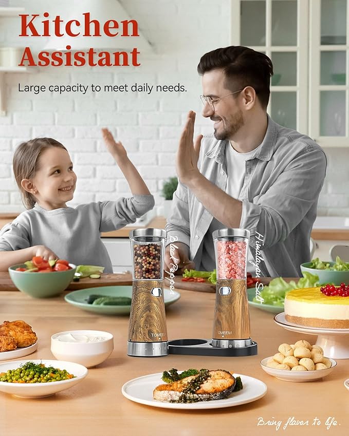 Electric Salt and Pepper Grinder Set with Storage Base, Stainless Steel Rechargeable Salt and Pepper Grinder Set with 4.5 oz Large Capacity, 1.8" Wide Mouth, Adjustable Coarseness, Ideal for Kitchen - Image 8