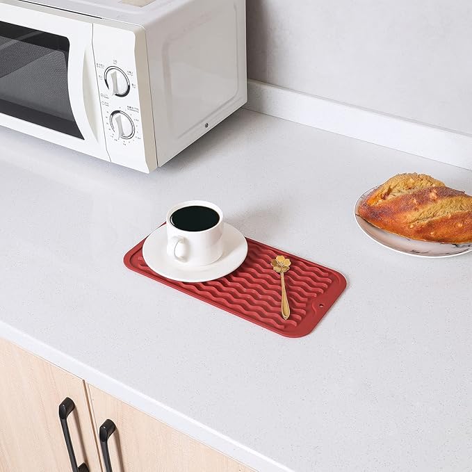 MicoYang Silicone Dish Drying Mat for Multiple Usage,Easy clean,Eco-friendly,Heat-resistant Silicone Mat for Kitchen Counter or Sink,Refrigerator or Drawer Liner Red S 12 inches x 6 inches - Image 5