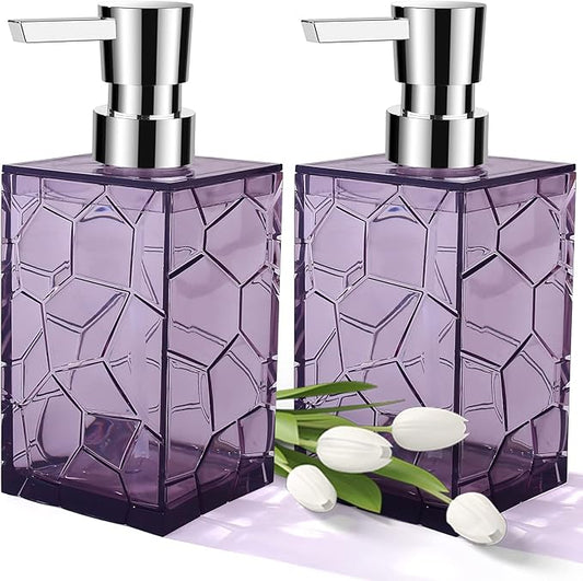 2 Pack Clear Lavender Purple Rust Proof Soap Dispenser, Acrylic Plastic Hand Soap Lotion Dispenser with Pump for Bathroom&Kitchen