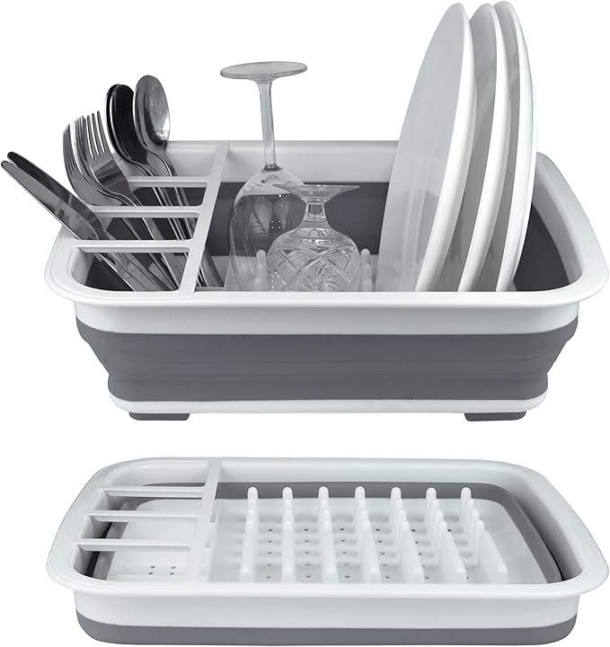 BNYD Plastic Collapsible Dish Drying Rack, Foldable Dinnerware Drainer Organizer for Storage,Kitchen by BNYD