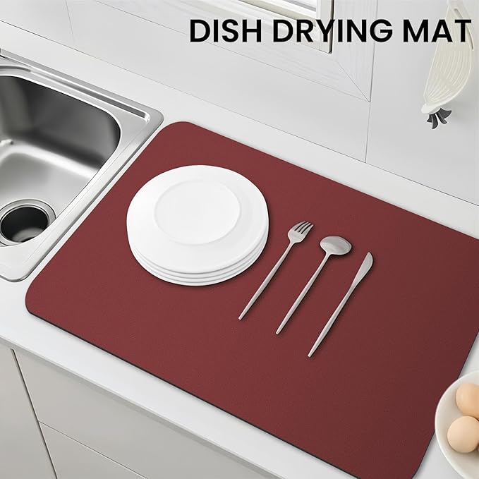 WISELIFE Dish Drying Mat Super Absorbent Drying Mat Large Dish Drying Mats for Kitchen Counter Easy Clean Dish Mat Kitchen Drying Mat18"x 28" Classic Red - Image 7