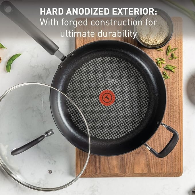 T-Fal Ultimate Hard Anodized Nonstick Fry Pan With Lid 10 Inch, Oven Broiler Safe 400F, Lid Safe 350F, Cookware, Kitchen, Home, Versatile Frying Pan, Skillet, Pots and Pans, Dishwasher Safe, Onyx - Image 2