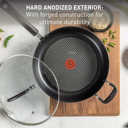 T-Fal Ultimate Hard Anodized Nonstick Fry Pan With Lid 10 Inch, Oven Broiler Safe 400F, Lid Safe 350F, Cookware, Kitchen, Home, Versatile Frying Pan, Skillet, Pots and Pans, Dishwasher Safe, Onyx - Image 2