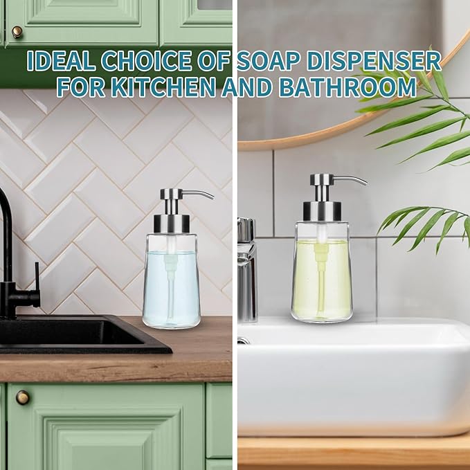 Soap Dispenser, Glass Hand Soap Dispenser with Rust Proof Pump, 16oz Liquid Soap Container with Waterproof Labels, Dish & Hand Soap Pump for Bathroom, Kitchen, Brushed Nickel, Pack of 2 - Image 5