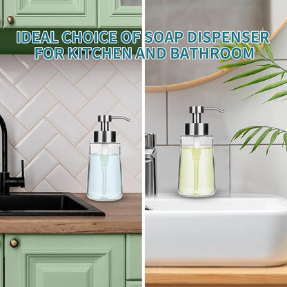 Soap Dispenser, Glass Hand Soap Dispenser with Rust Proof Pump, 16oz Liquid Soap Container with Waterproof Labels, Dish & Hand Soap Pump for Bathroom, Kitchen, Brushed Nickel, Pack of 2 - Image 5