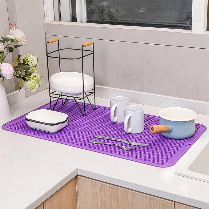 MicoYang Silicone Dish Drying Mat for Multiple Usage,Easy clean,Eco-friendly,Heat-resistant Silicone Mat for Kitchen Counter or Sink,Refrigerator or Drawer Liner Purple 4XL 32 inches x 18 inches - Image 7