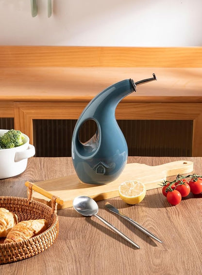 Sweejar Ceramic Olive Oil Dispenser Bottle, 24 Oz Opaque Cruet Protects EVOO Oil to Reduce Oxidation, Suitable for Storage Vinegar, Coffee Syrups, Liquids (Fog blue) - Image 6