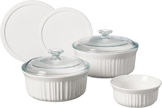 CorningWare French White 7-Pc Ceramic Bakeware Set with Lids Chip and Crack Resistant Stoneware Baking Dish, Microwave, Dishwasher, Oven, Freezer and Fridge Safe by CorningWare