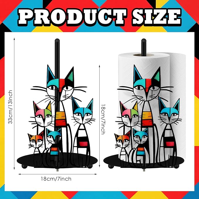Mid Century Cat Paper Towel Holder Black Metal Paper Towel Holder Retro Decorative Tissue Stand Colorful Mid Century Retro Table Decor for Home Party Bathroom Countertop Dining Table
