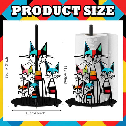 Mid Century Cat Paper Towel Holder Black Metal Paper Towel Holder Retro Decorative Tissue Stand Colorful Mid Century Retro Table Decor for Home Party Bathroom Countertop Dining Table