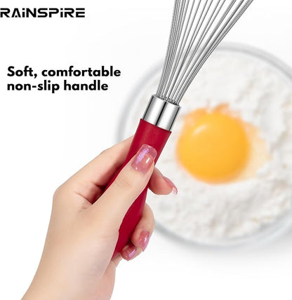 Rainspire 12-Inch Wire Whisk Stainless Steel, Balloon Whisks for Cooking, Wisk Wisking Tool With Soft Silicone Handle, Thick Durable Whisker for Blending, Beating, Whisking, Stirring, Red - Image 4